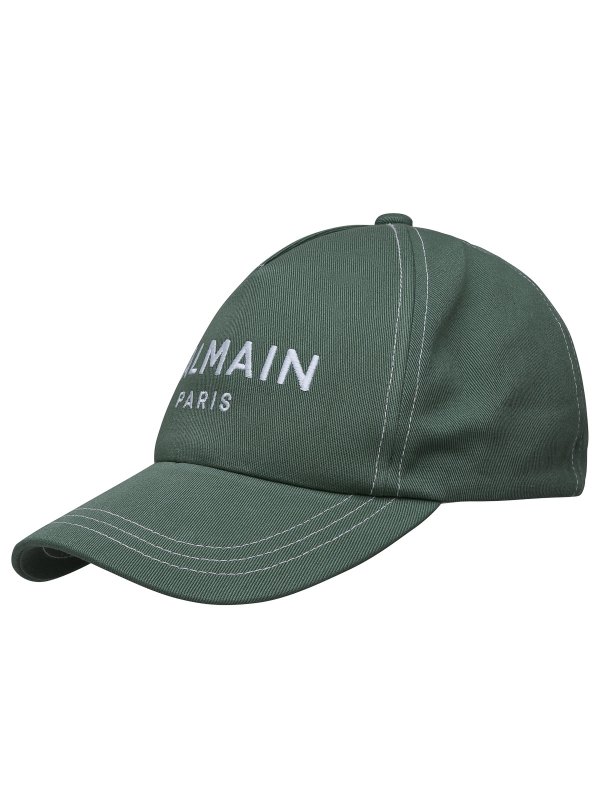 Balmain: cappelli online - Cappello in cotone verde