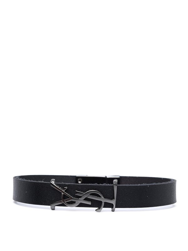 SAINT LAURENT: Bracelets & Bangles - Black leather opyum bracelet