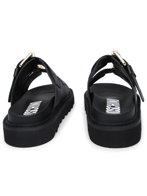 Slipper in black leather shop online: MOSCHINO