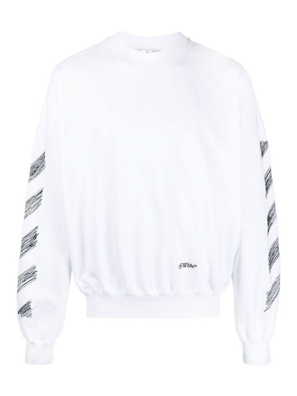 OFF-WHITE: Strickpullover mit Rundhalsausschnitt - Rundhalspullover - Weiß
