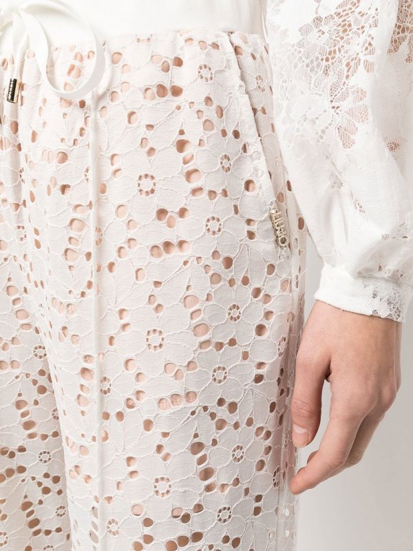 Liu Jo: straight leg jeans online - Wide-leg lace drawstring trousers