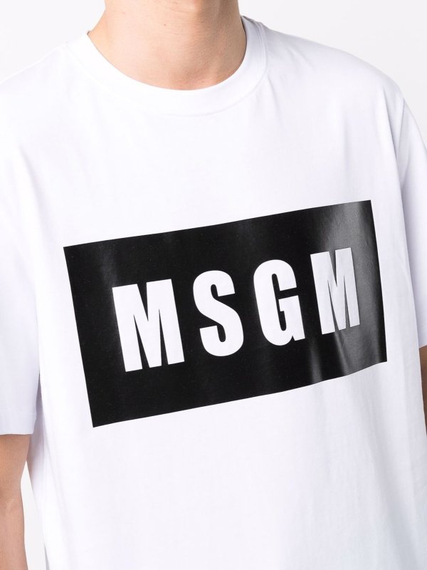 m.s.g.m. buy online White/black cotton logo-print cotton t-shirt