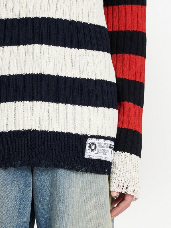 Balmain: crew necks online - Wool blend striped pattern jumper