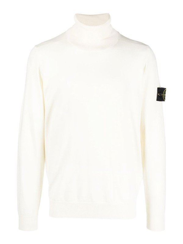 STONE ISLAND: crew necks - Logo-patch roll neck sweater