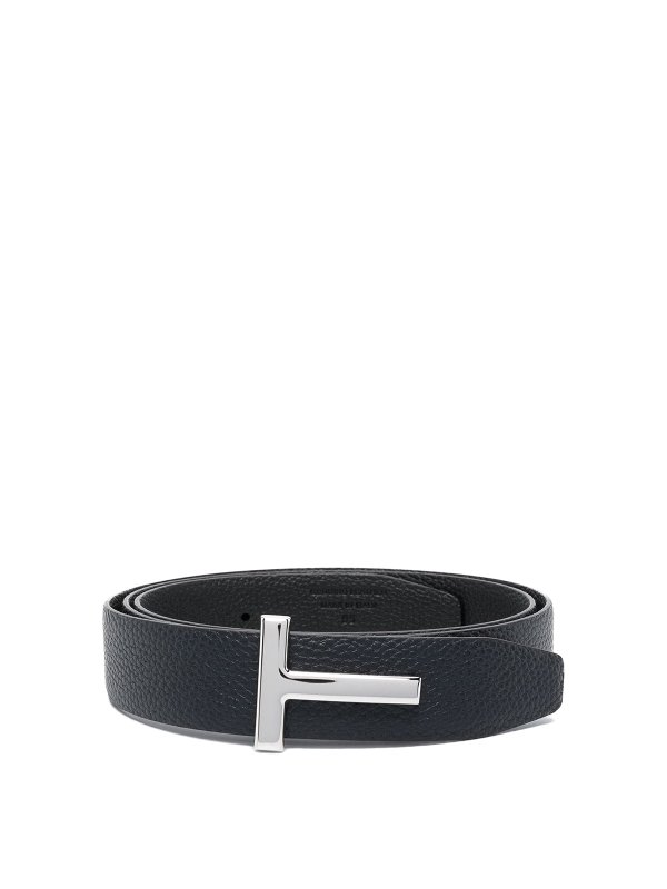 TOM FORD: belts - Logo-plaque leather belt