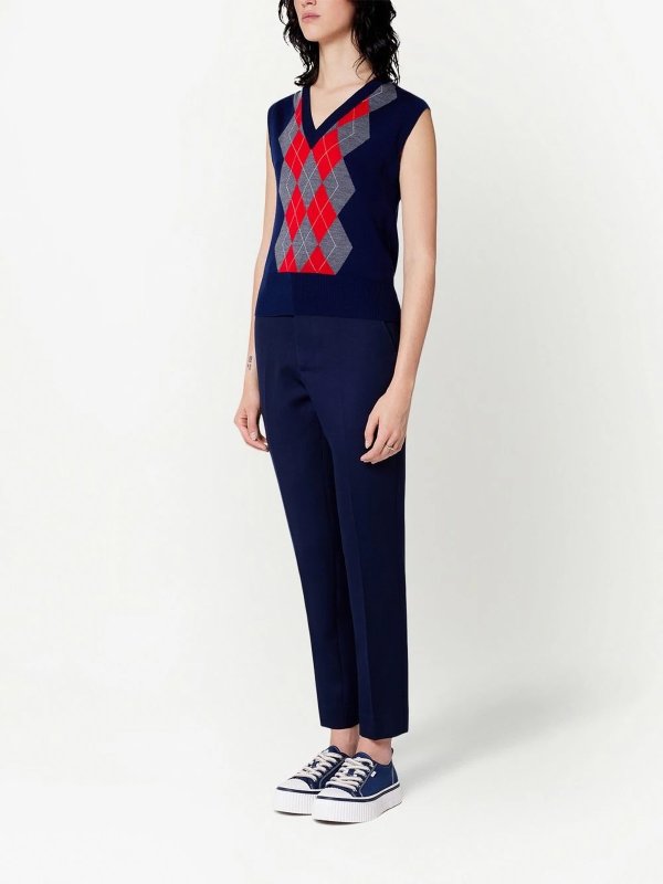 AMI PARIS: vests online - Ami paris merino wool argyle check vest