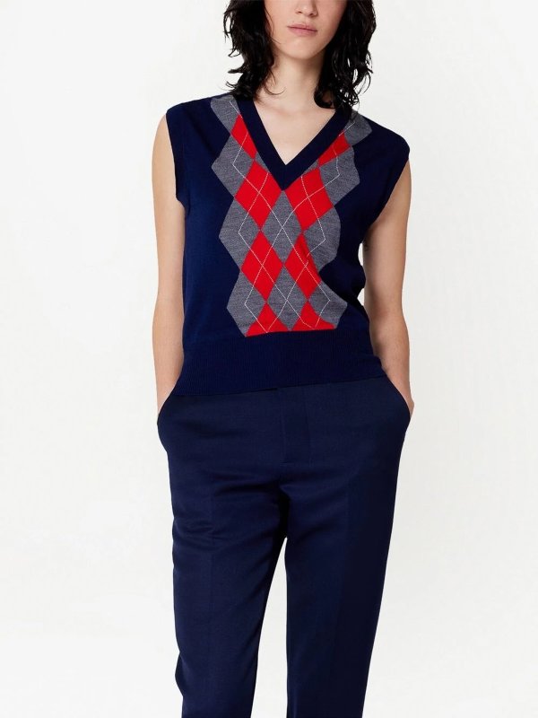 Ami paris merino wool argyle check vest shop online: AMI PARIS