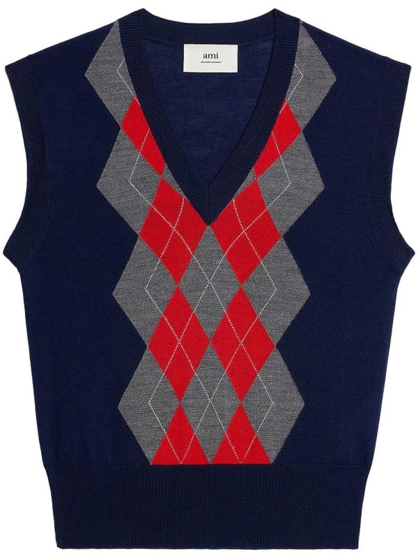 The Best Shops AMI PARIS: Ami paris merino wool argyle check vest