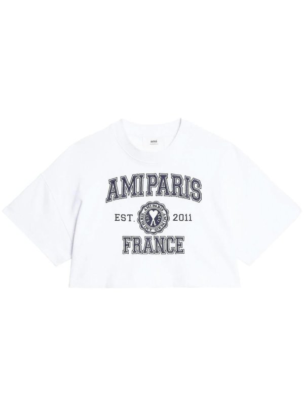 Ami Paris Ami paris logo-print cropped t-shirt - White