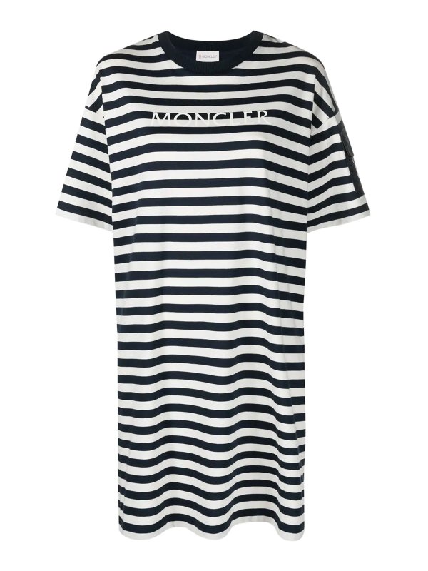 MONCLER: t-shirt - Abito t-shirt a righe con stampa logo Moncler