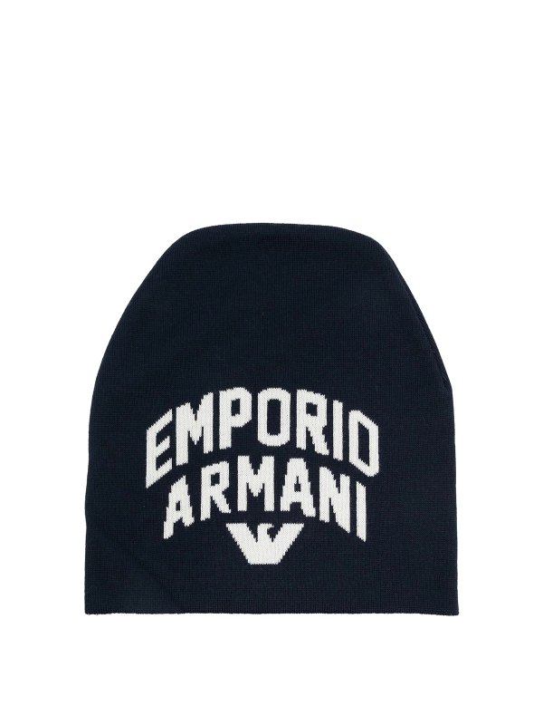 EMPORIO ARMANI: hats & caps - Logo wool blend beanie