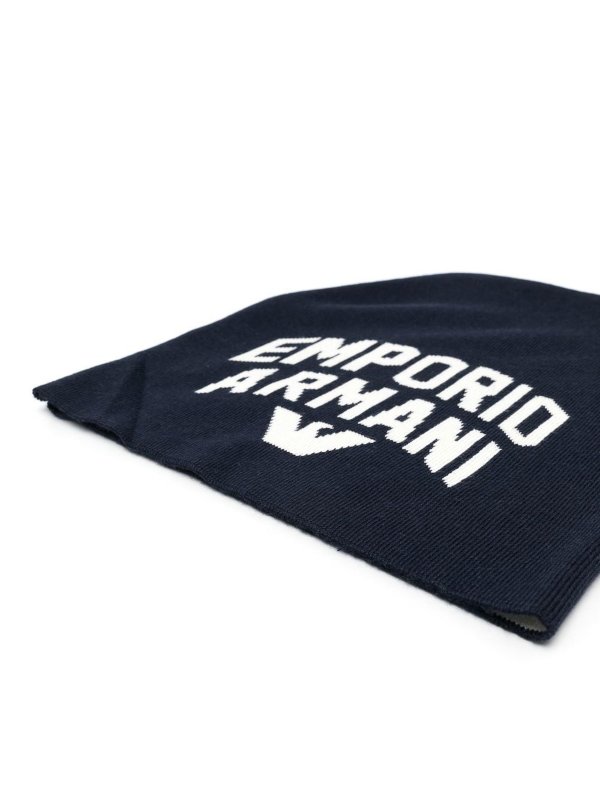 EMPORIO ARMANI: hats & caps online - Logo wool blend beanie