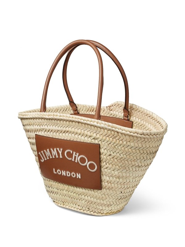JIMMY CHOO: totes bags online - Logo raffia basket bag