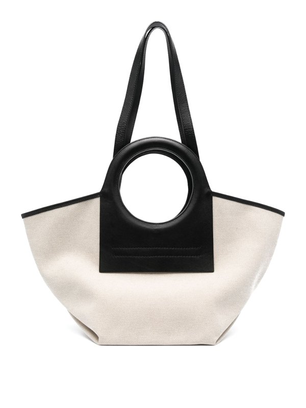 HEREU: totes bags - Cala small leather-trimmed canvas tote bag