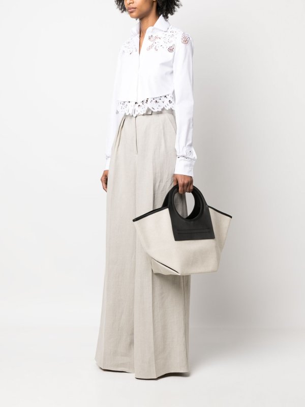 HEREU: totes bags online - Cala small leather-trimmed canvas tote bag