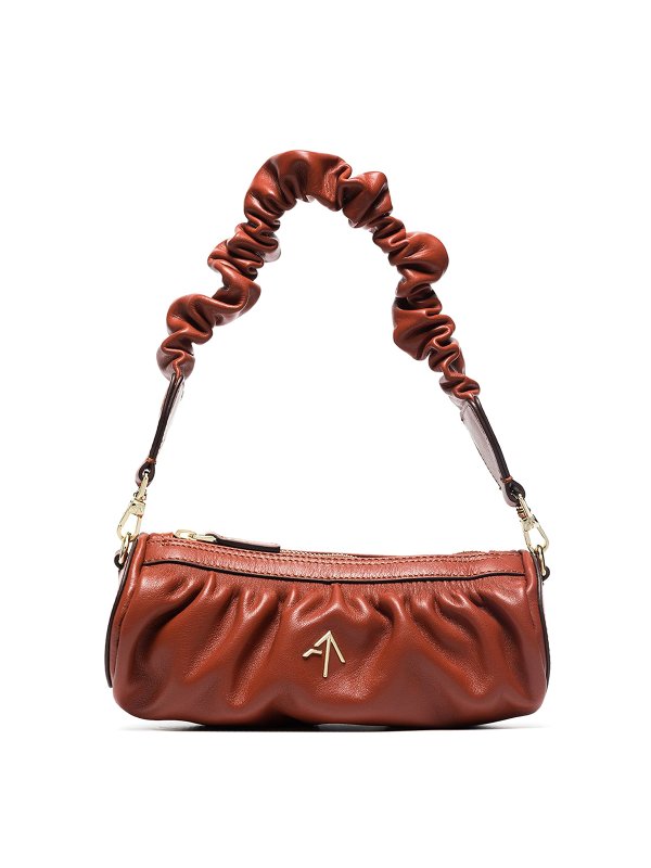 MANU ATELIER: shoulder bags - Ruched mini cylinder leather bag