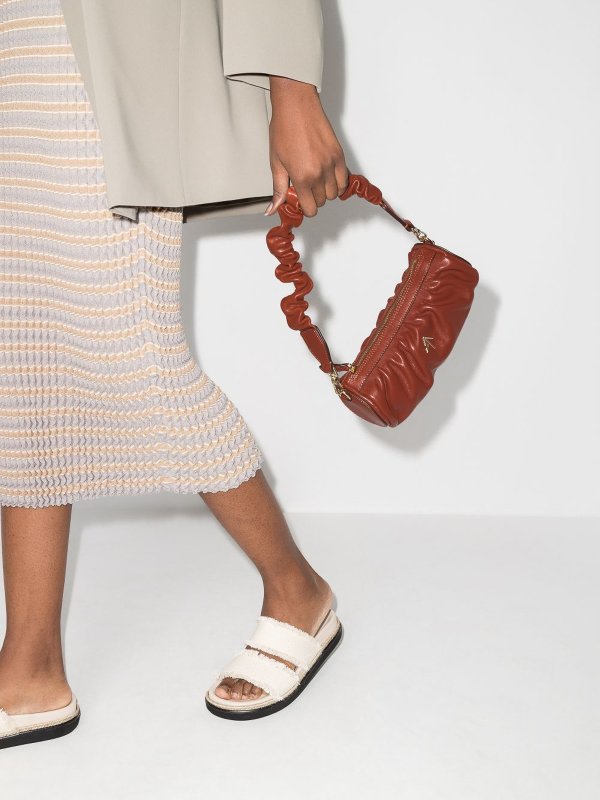 Ruched mini cylinder leather bag shop online: MANU ATELIER