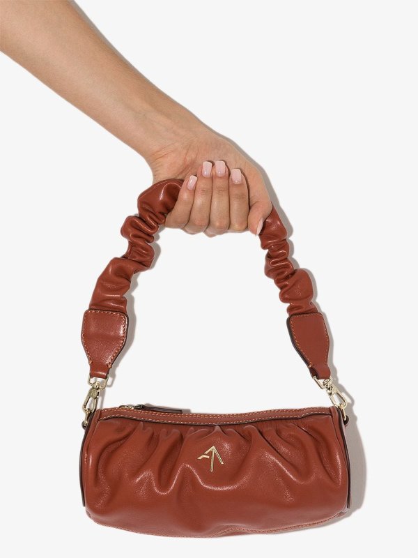 shoulder bags shop online Ruched mini cylinder leather bag