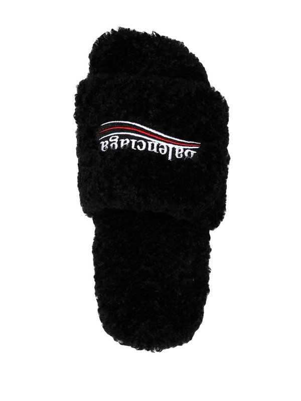 Furry slide sandals shop online: BALENCIAGA