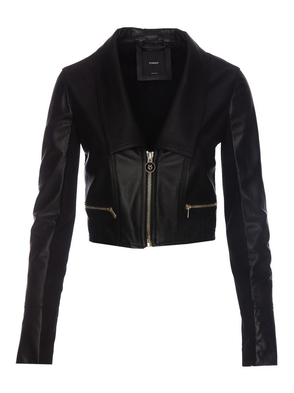 Pinko: giacche in pelle - Giacca biker bimateriale