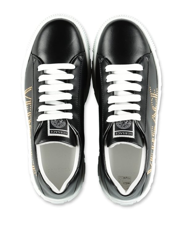 Black leather girl versace sneakers shop online: VERSACE