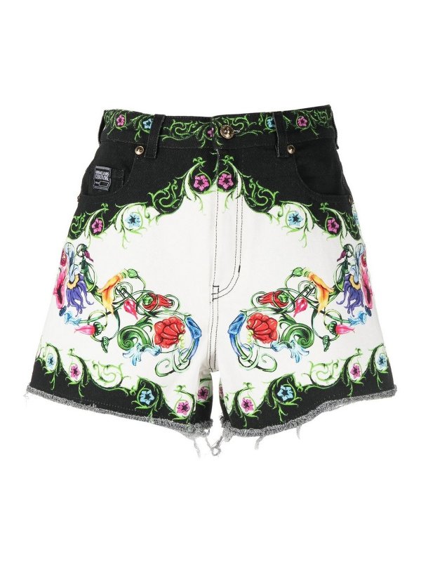 Versace Jeans Couture: Trousers Shorts - Baroque-print short shorts