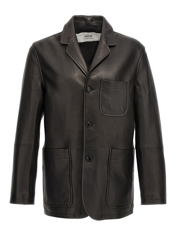 AMI PARIS: レザージャケット - ブレザー - 黒