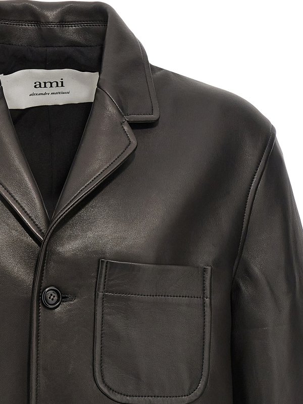 The Best Shops AMI PARIS: レザージャケット - ブレザー - 黒