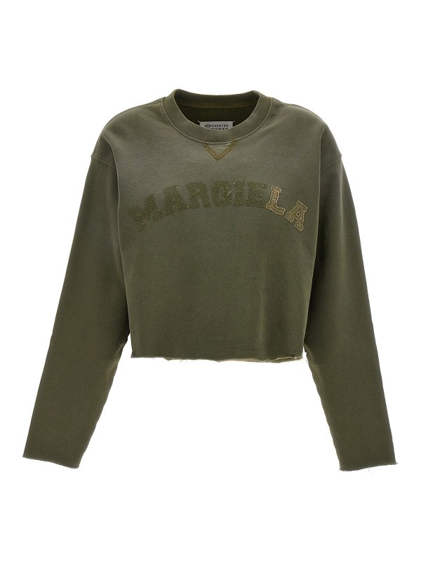 Maison Margiela: Sweatshirts & Sweaters - Logo embroidery cropped sweatshirt