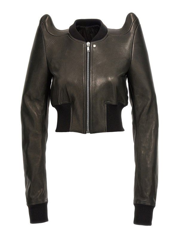 RICK OWENS: leather jacket - cropped tec flight jacket