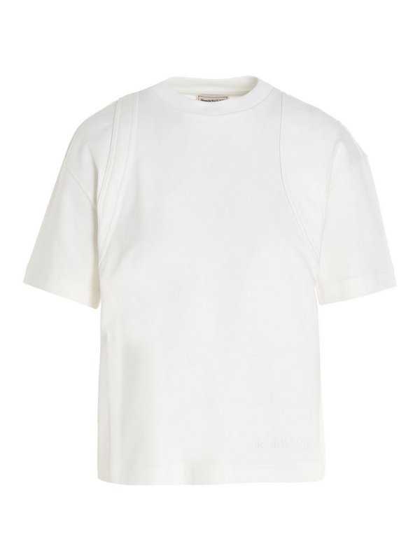 Tシャツ・カットソー alexander mcqueen Logo embroidery shirt (826636QNAAX 1000) Alexander Mcqueen Logo Embroidery T-Shirt - White