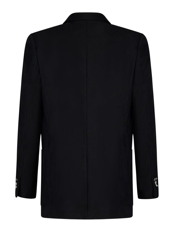 Balmain: blazers online - Black cotton twill double-breasted blazer