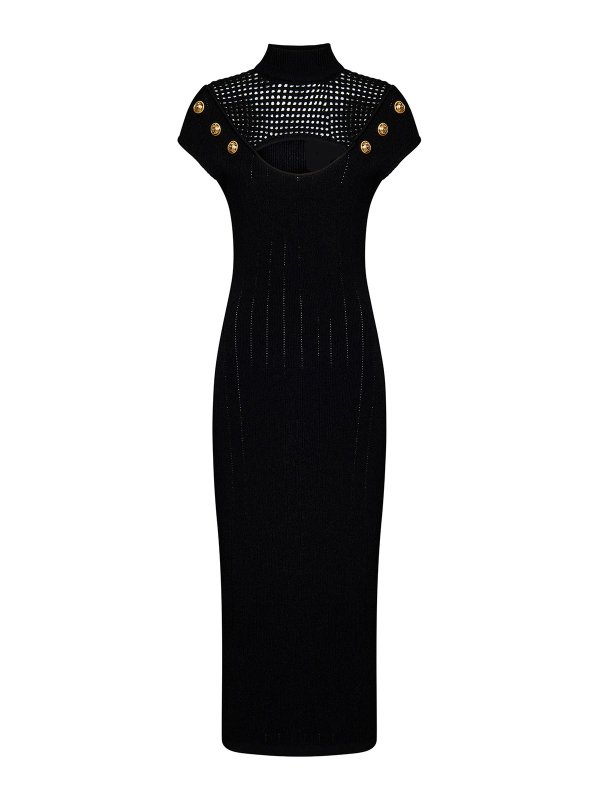 Balmain: maxi dresses - Black ribbed viscose knit midi dress