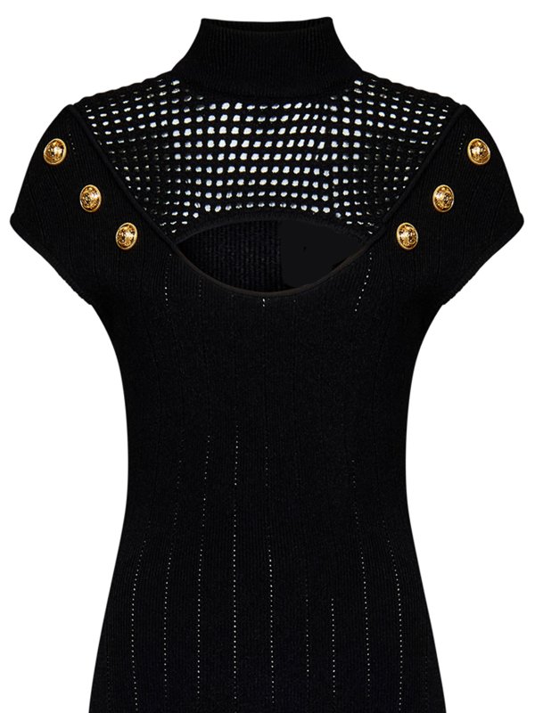 iKRIX Balmain: maxi dresses - Black ribbed viscose knit midi dress