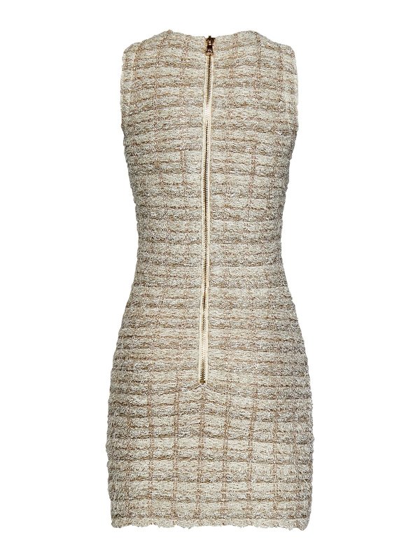 Balmain: crew necks online - Beige tweed sleeveless crew necks