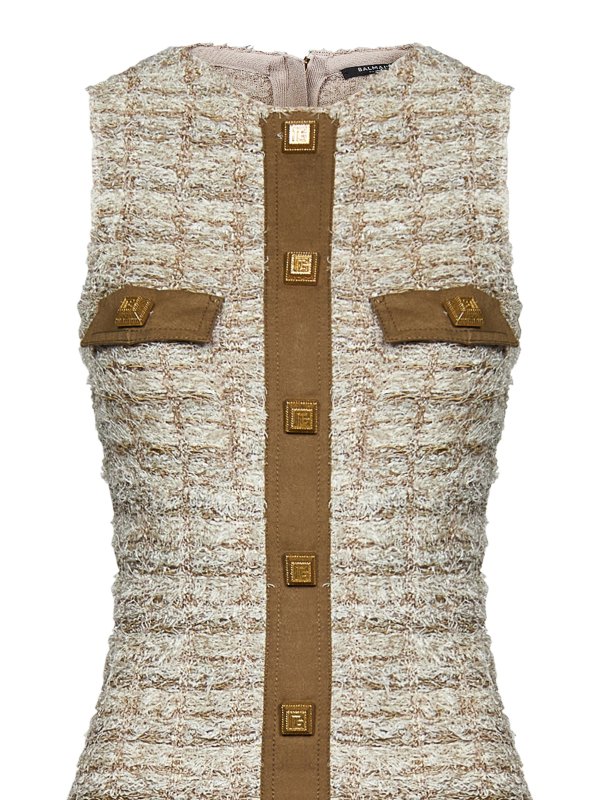 iKRIX Balmain: crew necks - Beige tweed sleeveless crew necks