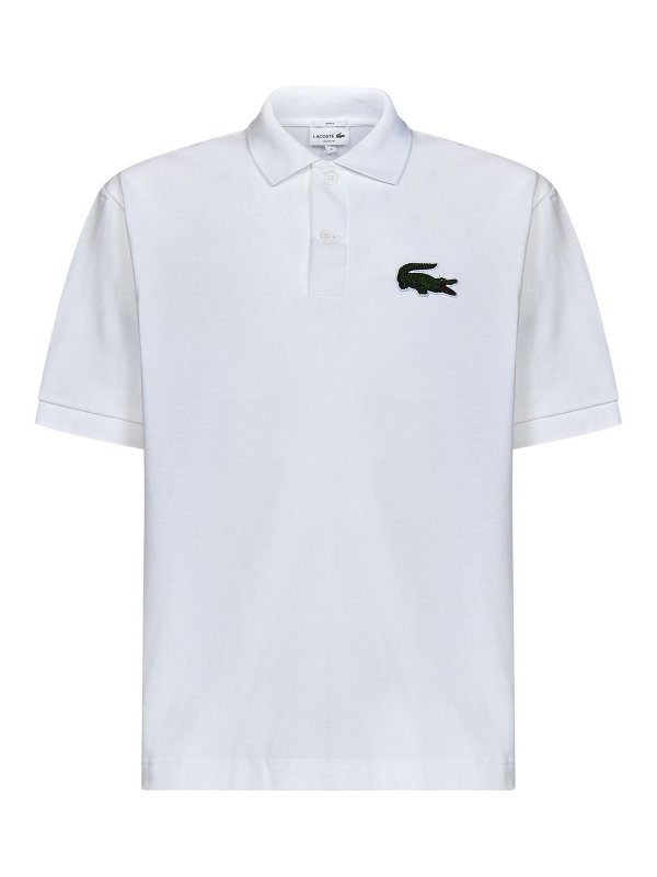 LACOSTE: polo shirts - loose-fit white cotton piqu polo shirt