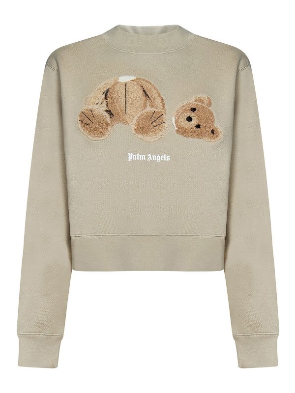 Palm Angels: Strickpullover mit Rundhalsausschnitt - Rundhalspullover - Beige