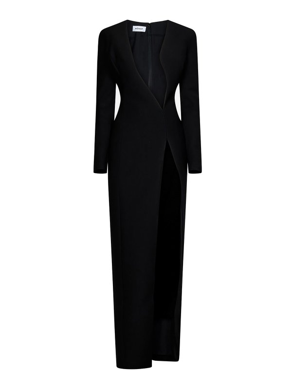 MÔNOT: evening dresses - Black crepe long-sleeved maxi dress