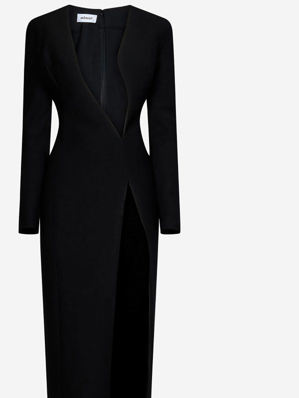 The Best Shops MÔNOT: evening dresses - Black crepe long-sleeved maxi dress