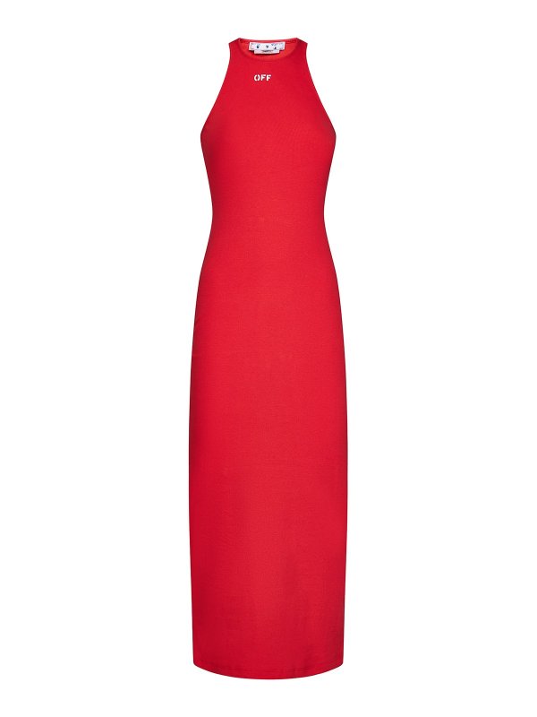 Off-White Red slim-fit ribbed midi dress|OWDB366S23JER0012901