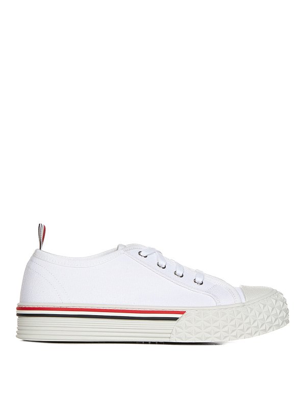 THOM BROWNE: trainers - Low-top white cotton canvas sneakers