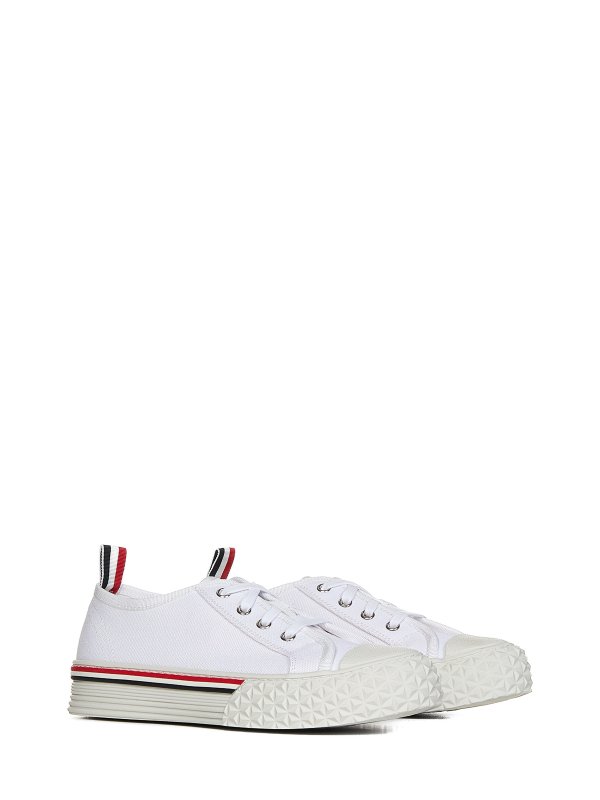 THOM BROWNE: trainers online - Low-top white cotton canvas sneakers