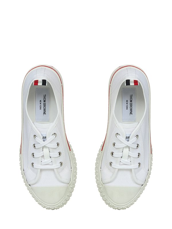 Low-top white cotton canvas sneakers shop online: THOM BROWNE