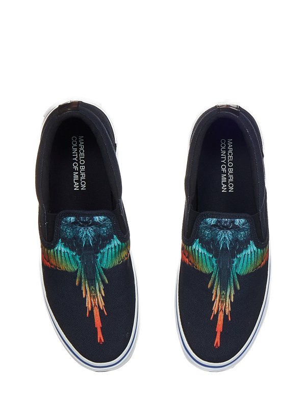 Black cotton canvas slip-on sneakers shop online: Marcelo Burlon County Of Milan