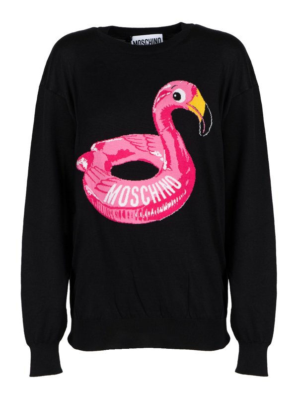 MOSCHINO: Strickpullover mit Rundhalsausschnitt - Rundhalspullover - Schwarz