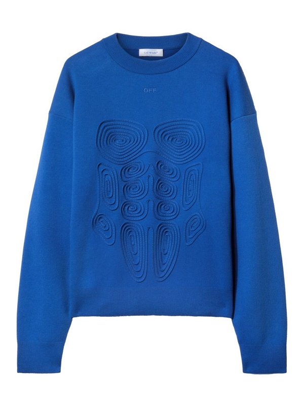 OFF-WHITE: Strickpullover mit Rundhalsausschnitt - Rundhalspullover - Blau