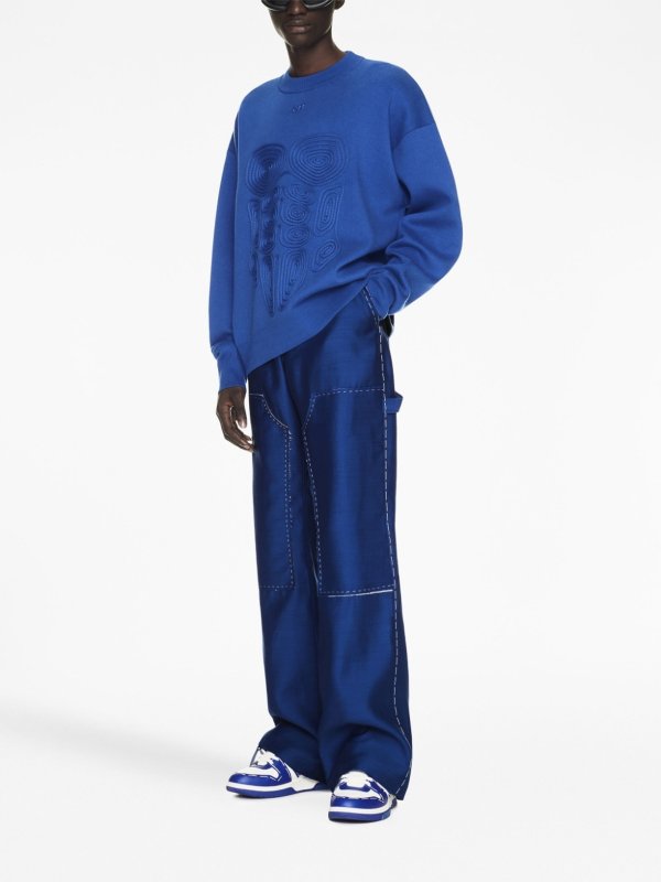 OFF-WHITE: Strickpullover mit Rundhalsausschnitt online - Rundhalspullover - Blau