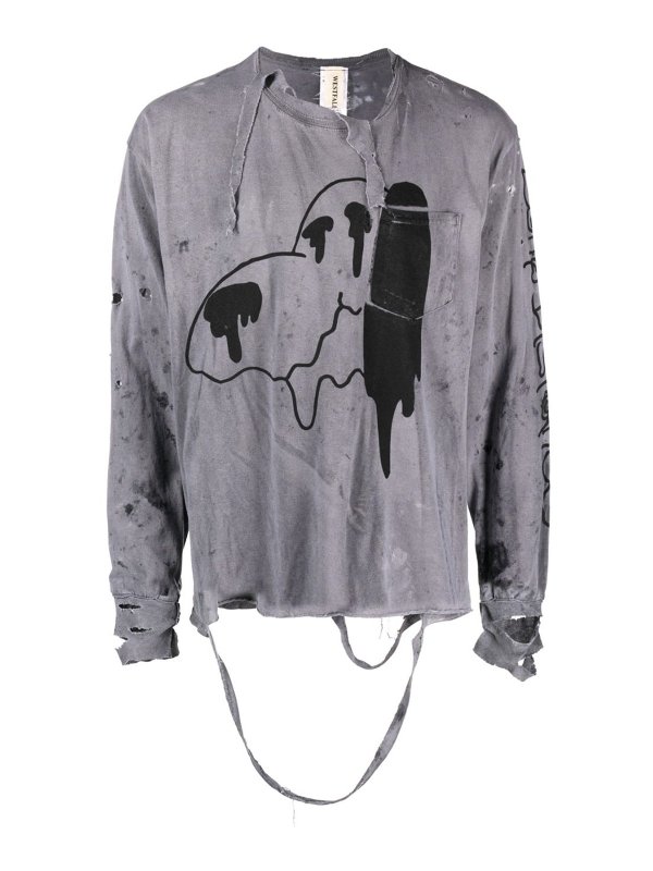 Westfall Long sleeve printed destroyed t-shirt|WES01T040DIRTYCHARCOAL