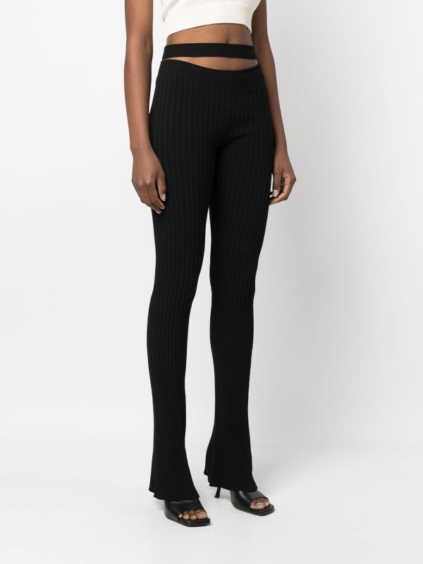 ANDREĀDAMO: casual trousers online - Ribbed knit cut-out flared trousers